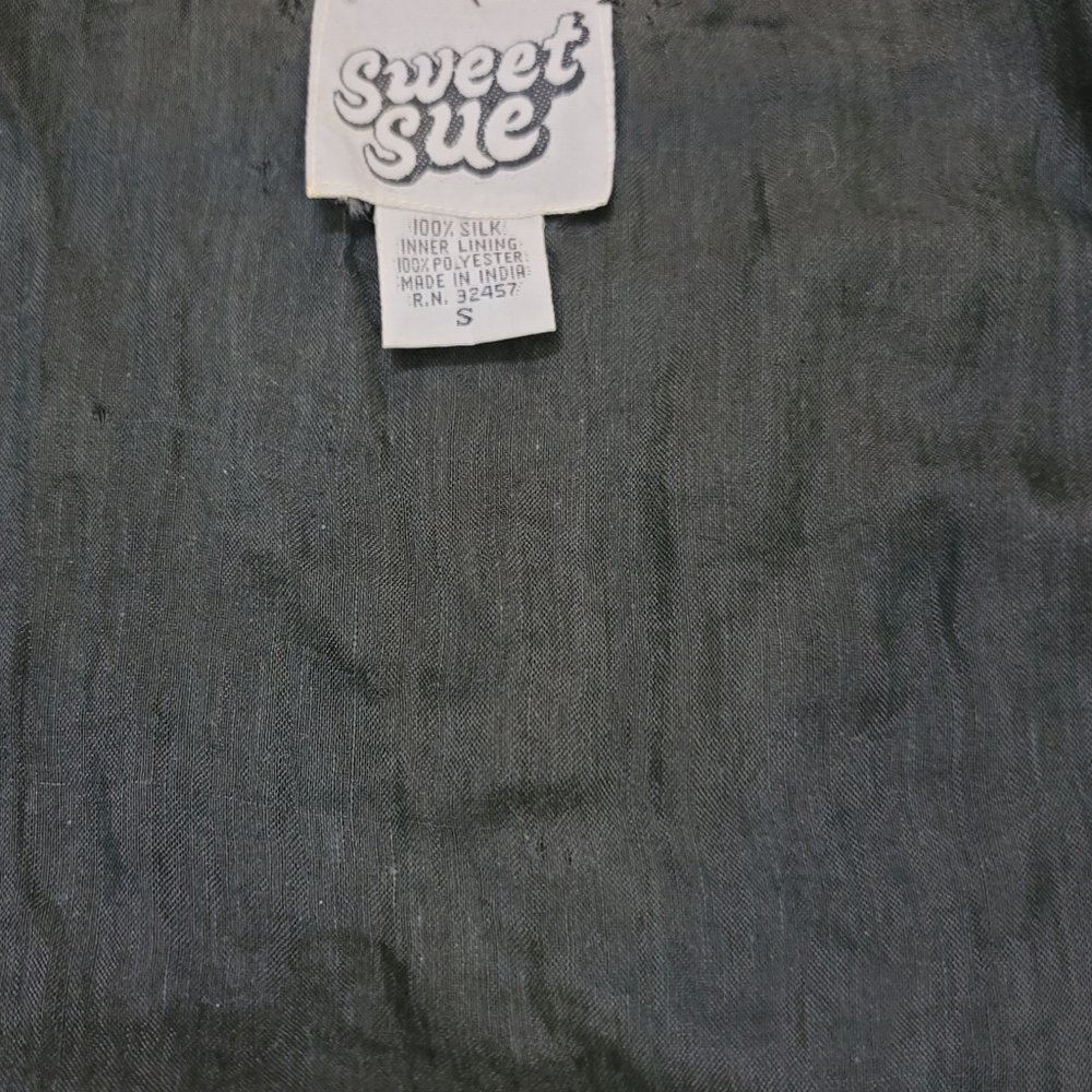 Sweet Sue Black Silk Vest with Black Bugle Beads & Sequins. Sz S - Picture 9 of 10